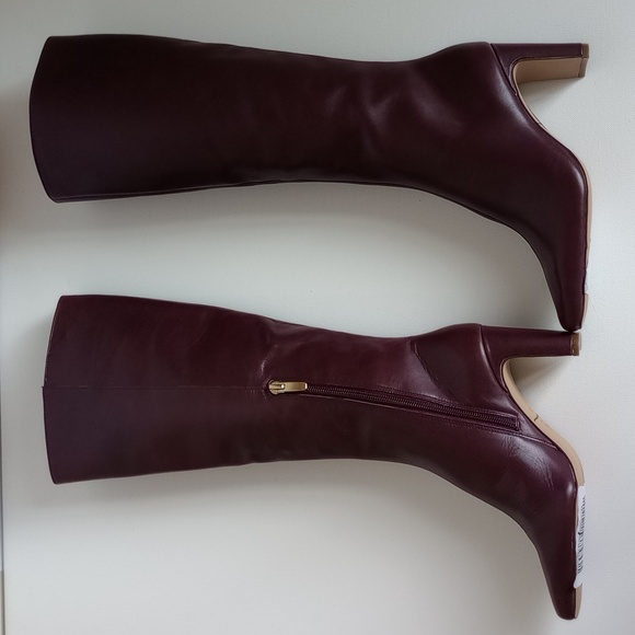 NWOT Ann Taylor High Blade Leather Knee Boots 3" heel Burgundy Oxblood 5 - Picture 5 of 9
